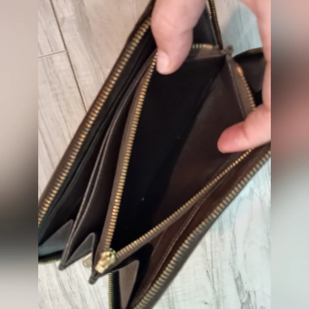Louis Vuitton Damier Ebene Zippy Zip Around Long Wallet Brown Check Print